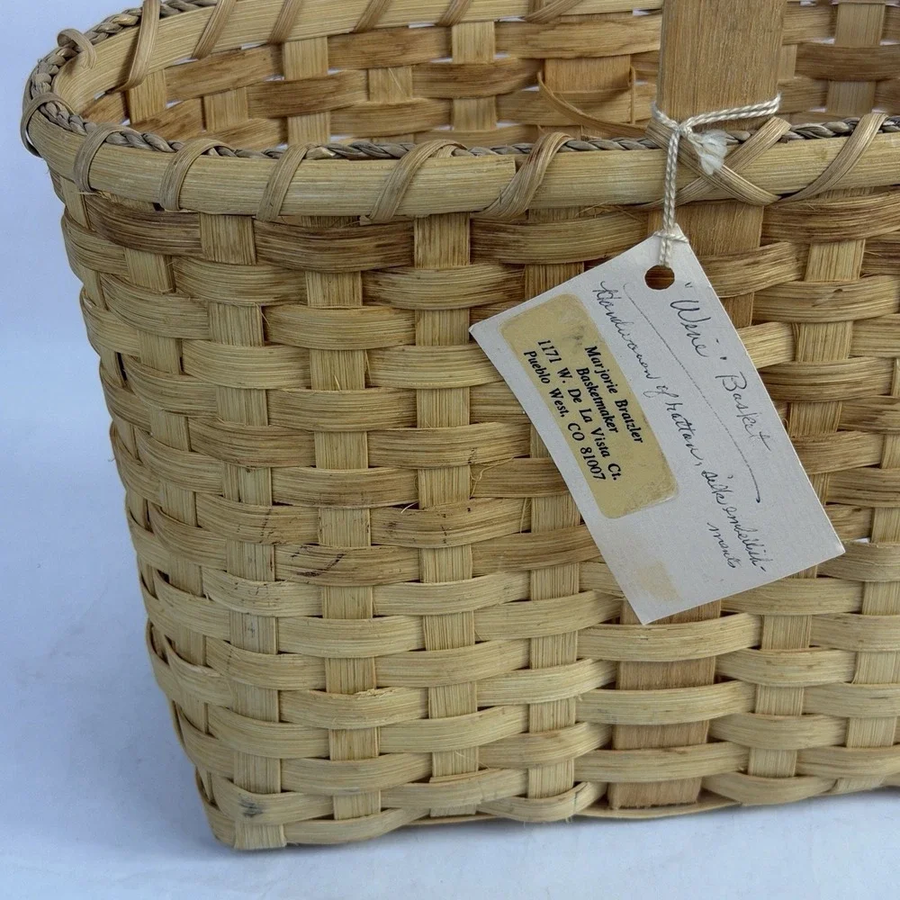 Handmade Basket Wicker Wine Bottle Holder Handle Carrier Boho Picnic Rustic Farm